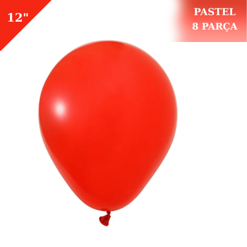 Pastel Lateks Balon 12 İnç 8 Parça Kırmızı - 