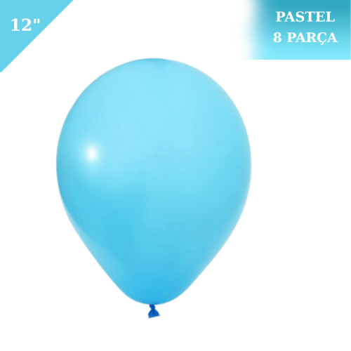Pastel Lateks Balon 12 İnç 8 Parça Mavi - 