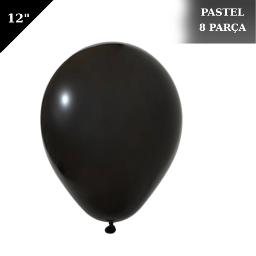 Pastel Lateks Balon 12 İnç 8 Parça Siyah - 