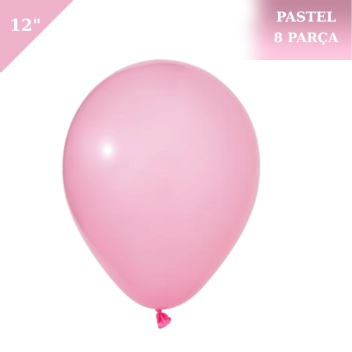 Pastel Lateks Balon 12 İnç 8 Parça Pembe - 
