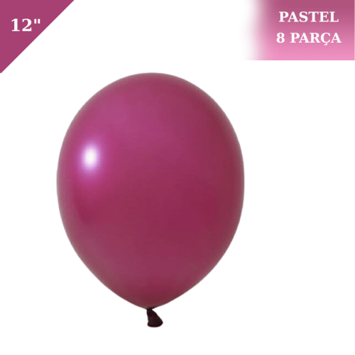 Pastel Lateks Balon 12 İnç 8 Parça Mürdüm - 1
