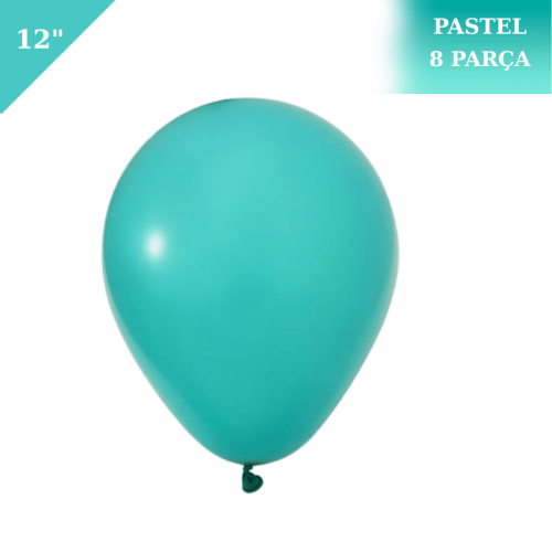Pastel Lateks Balon 12 İnç 8 Parça Turkuaz Mavisi - 