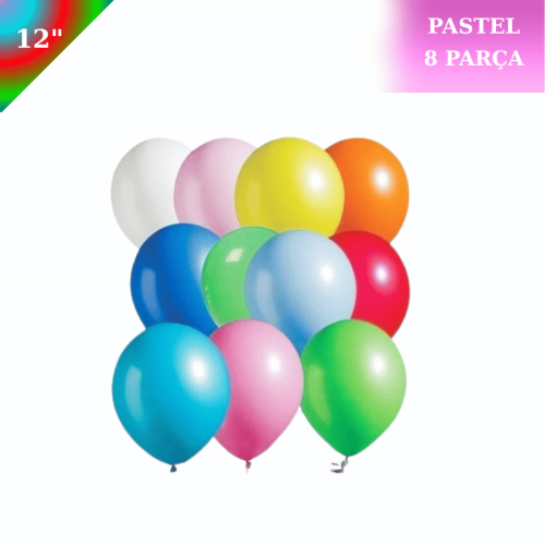 Pastel Lateks Balon 12 İnç 8 Parça Karışık - 