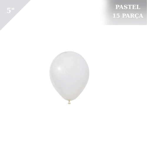  Lateks Pastel Balon 5 inç 15 Parça Beyaz - 