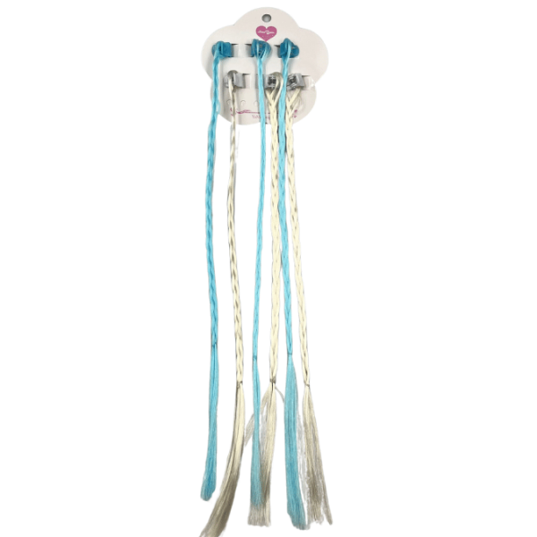 Peruk Saç Örgülü Tokalı 6 Lı Mavi - 