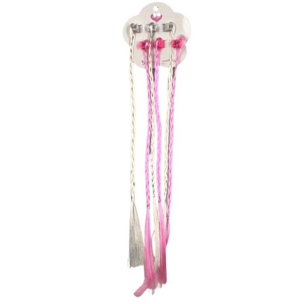 Peruk Saç Örgülü Tokalı 6 Lı Pembe - 