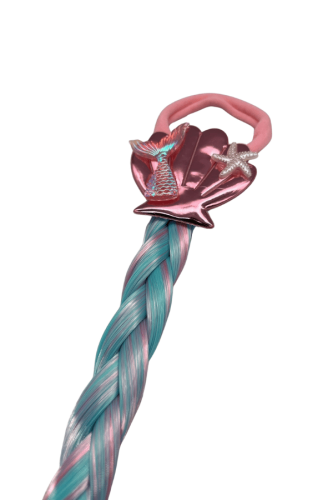 Peruk Saç Tokalı Deniz Kızı Model Örgülü Pembe - 2