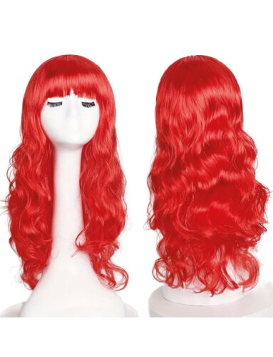 Peruk Saç Uzun Kahküllü 50 Cm Kırmızı - 