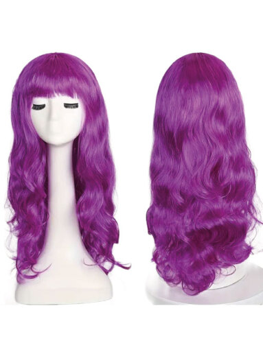 Peruk Saç Uzun Kahküllü 50 Cm Mor - 