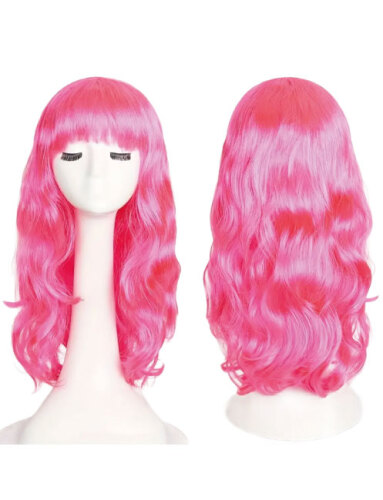 Peruk Saç Uzun Kahküllü 50 Cm Pembe - 1