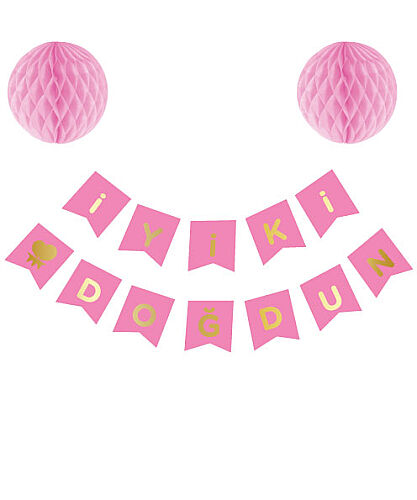 Petek Süs İyiki Doğdun 2'li Set - Pembe - 2