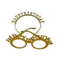 Plastik Happy Birthday Taç Gözlük Altın Set - 2
