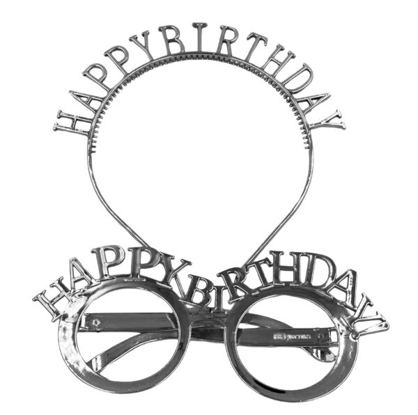 Plastik Happy Birthday Taç Gözlük Gümüş Set - 1