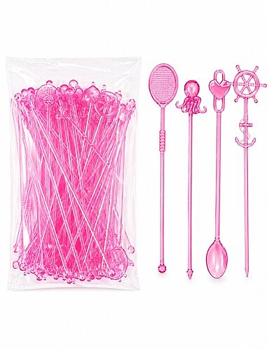 Plastik Karıştırıcı Uzun 50'li Pembe - 