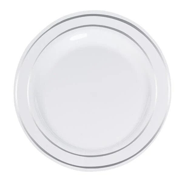 Porselen Görünümlü Beyaz Tabak Gümüş Varaklı 26 Cm 6 Parça - 