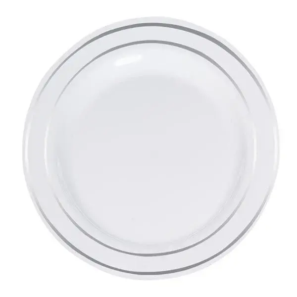 Porselen Görünümlü Beyaz Tabak Gümüş Varaklı 26 Cm 6 Parça - 