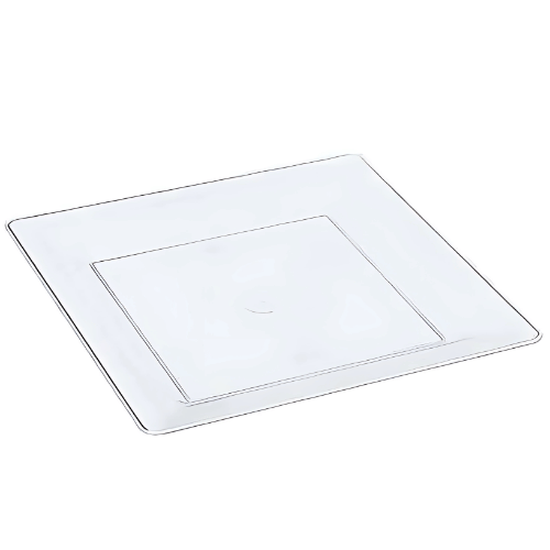 Plastik Porselen Görünümlü Kare Şeffaf Tabak 22 Cm 10 Parça - Metplast