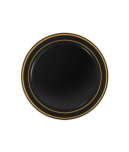 Porselen Görünümlü Siyah Tabak Gold Varaklı 23 Cm 6 Parça - 