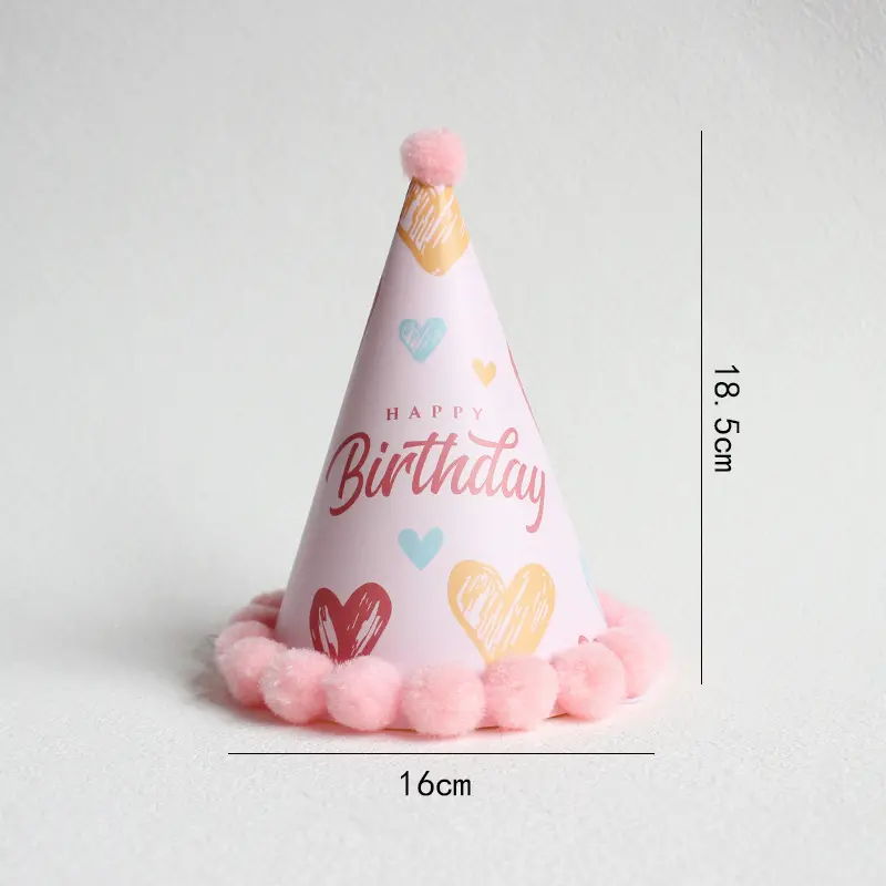 Ponponlu Şapka Happy Birthday Kalp Baskılı 18 cm (Renk Seçiniz) - 3
