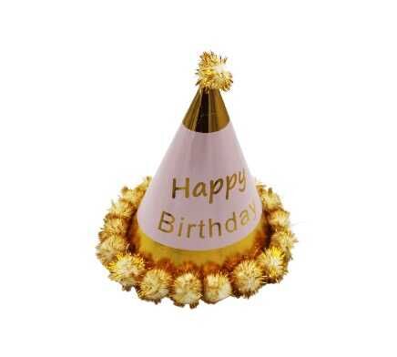 Ponponlu Şapka Happy Birthday Varak Baskılı Küçük Gold - Gümüş - 1