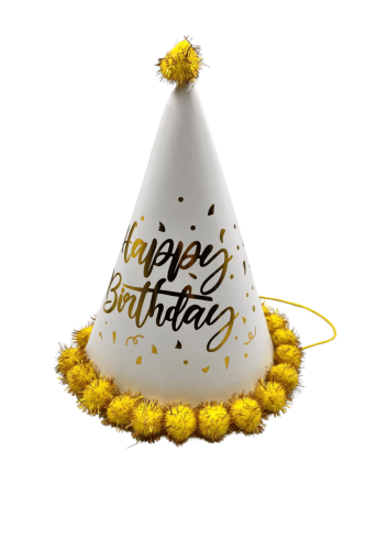 Ponponlu Şapka Happy Varaklı 25 Cm Altın - 