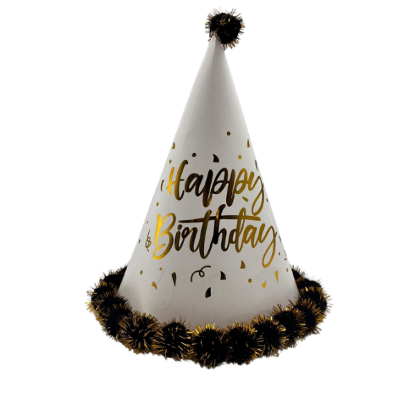 Ponponlu Şapka Happy Varaklı 25 Cm Siyah - 