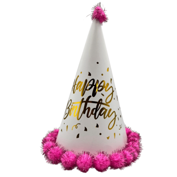 Ponponlu Şapka Happy Varaklı 25 Cm Pembe - 
