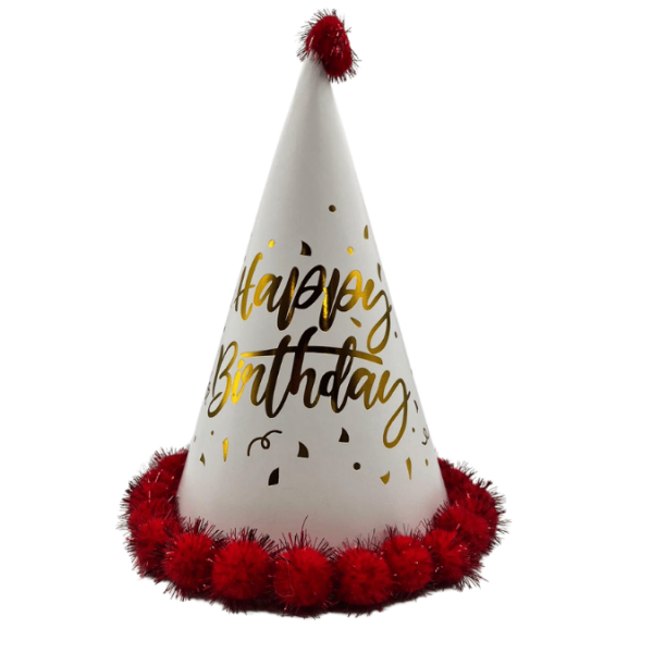 Ponponlu Şapka Happy Varaklı 25 Cm Kırmızı - 