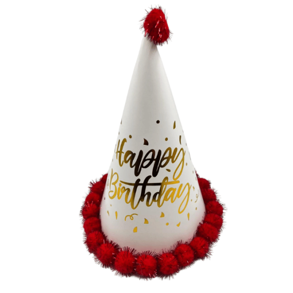 Ponponlu Şapka Happy Varaklı 25 Cm Kırmızı - 3