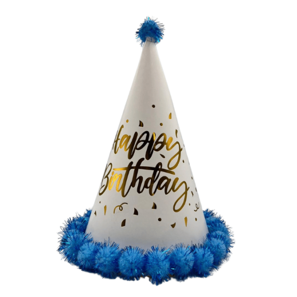 Ponponlu Şapka Happy Varaklı 25 Cm Mavi - 