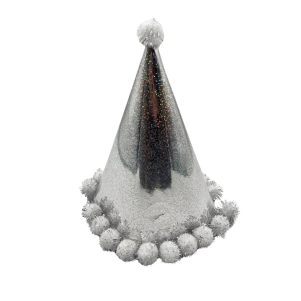 Ponponlu Şapka Helogramlı 25 Cm Gümüş - 