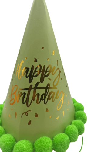 Ponponlu Şapka Parlak Happy Birthday Varak Baskılı Fıstık Yeşili - 2