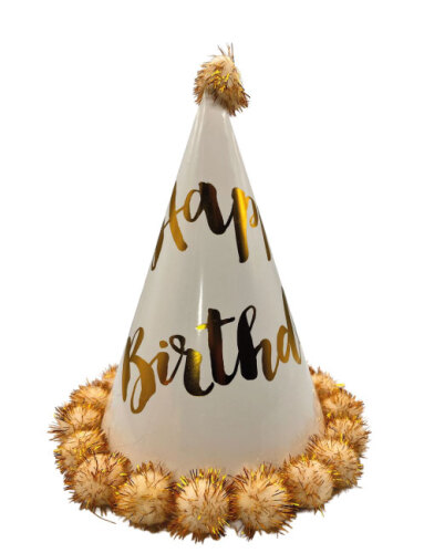 Ponponlu Şapka Varaklı Happy Birthday Krem 20 Cm - 