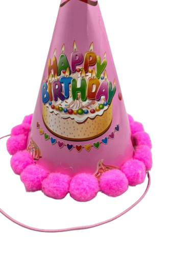 Ponponlu Şapka Pembe Happy Birthday Pastalı Varak Baskılı - 2