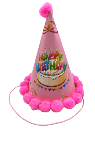 Ponponlu Şapka Pembe Happy Birthday Pastalı Varak Baskılı - 