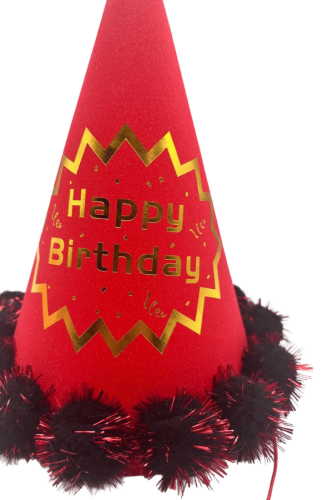 Ponponlu Şapka Simli Happy Birthday Baskılı 25 Cm Kırmızı - 2