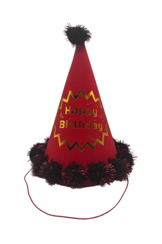Ponponlu Şapka Simli Happy Birthday Baskılı 25 Cm Kırmızı - 