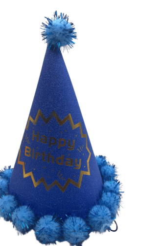 Ponponlu Şapka Simli Happy Birthday Baskılı 25 Cm Mavi - 2