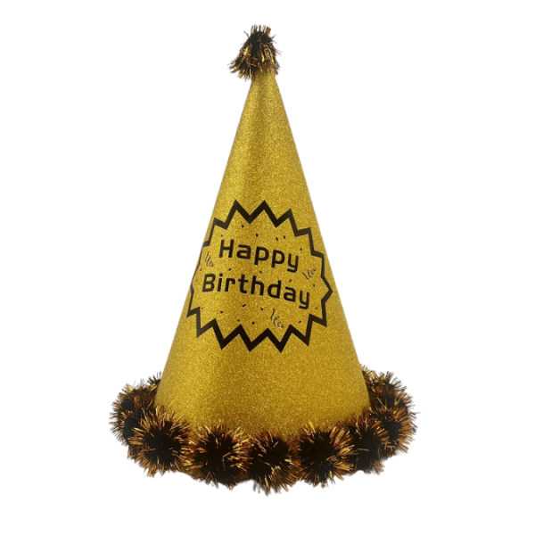 Ponponlu Şapka Simli Happy Birthday Baskılı 25 Cm Altın - 
