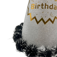 Ponponlu Şapka Simli Happy Birthday Baskılı 25 Cm Gümüş - 2