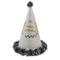 Ponponlu Şapka Simli Happy Birthday Baskılı 25 Cm Gümüş - 1