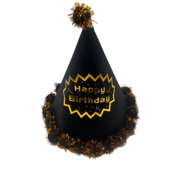 Ponponlu Şapka Simli Happy Birthday Baskılı 25 Cm Siyah - 3