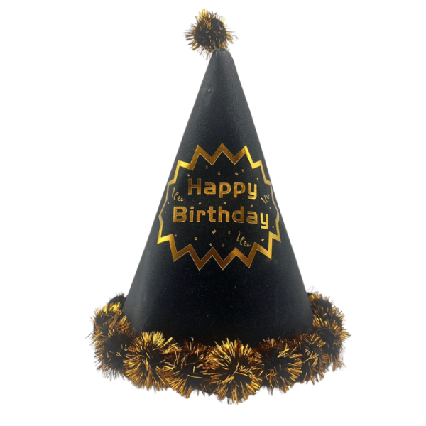 Ponponlu Şapka Simli Happy Birthday Baskılı 25 Cm Siyah - 1