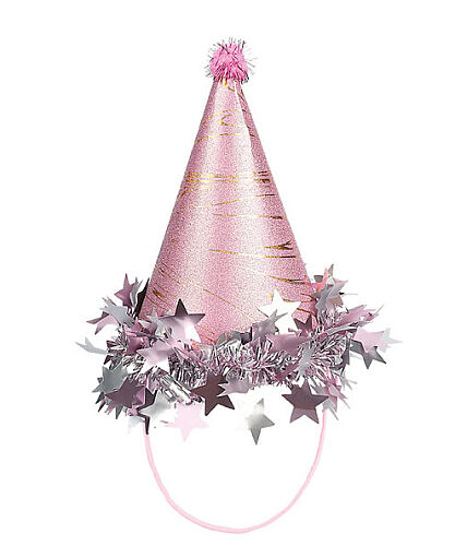 Ponponlu Şapka Yıldızlı Varaklı 18 cm Pembe - 