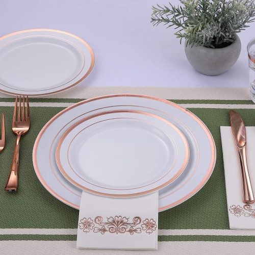 Porselen Görünümlü Beyaz Tabak Rose Gold Varaklı 26 Cm 12 Parça - 2
