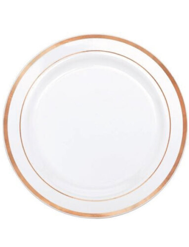Porselen Görünümlü Beyaz Tabak Rose Gold Varaklı 26 Cm 12 Parça - 