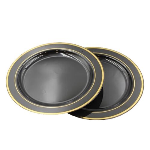 Porselen Görünümlü Siyah Tabak Gold Varaklı 26 Cm 6 Parça - 2