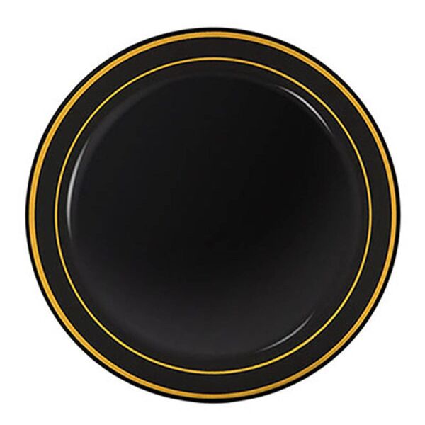 Porselen Görünümlü Siyah Tabak Gold Varaklı 26 Cm 6 Parça - 