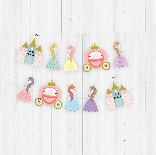 Kağıt Banner Prensesler Temalı Şatolu Arabalı 10 Parça - 3