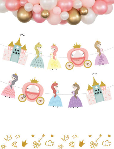 Kağıt Banner Prensesler Temalı Şatolu Arabalı 10 Parça - 